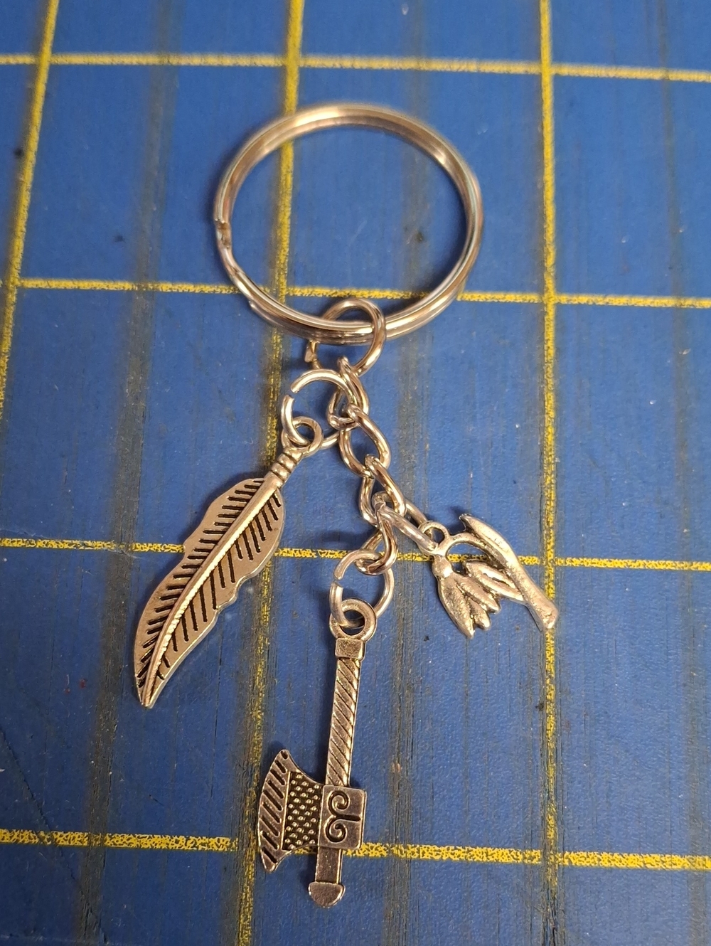 Indian Feather Tomahawk Silver Keyring Purse Charm